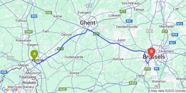 Map: Brussels Midi Train Station to Bissegem