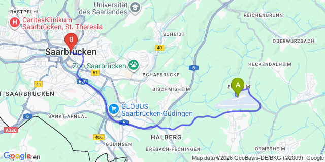 Map: Saarbrücken Airport (SCN) to Saarbrücken