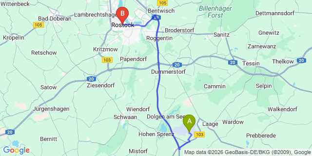 Map: Rostock Airport (RLG) to Rostock