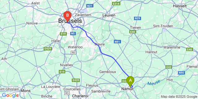 Map: Brussels Midi Train Station to Bouge