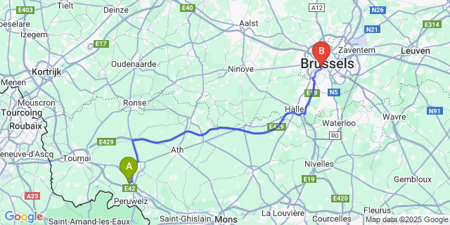 Map: Brussels Midi Train Station to Braffe