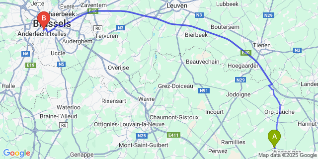 Map: Brussels Midi Train Station to Branchon