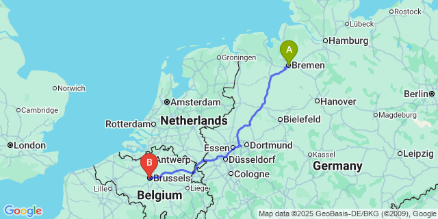 Map: Brussels Midi Train Station to Bras