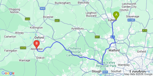 Map: London Luton Airport (LTN) to Abingdon