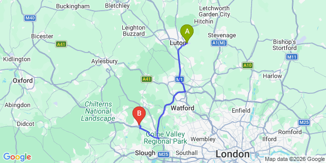 Map: London Luton Airport (LTN) to Beaconsfield