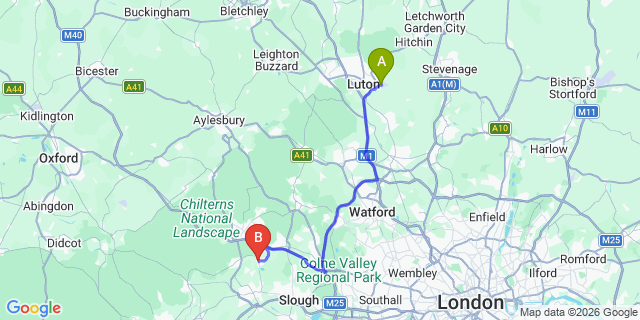 Map: London Luton Airport (LTN) to Bourne End