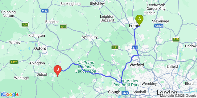 Map: London Luton Airport (LTN) to Crowmarsh