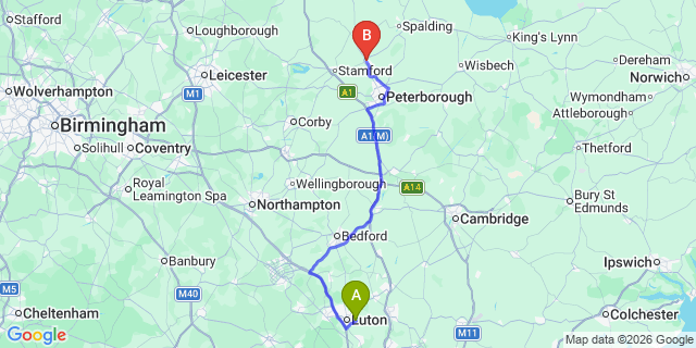 Map: London Luton Airport (LTN) to Deeping