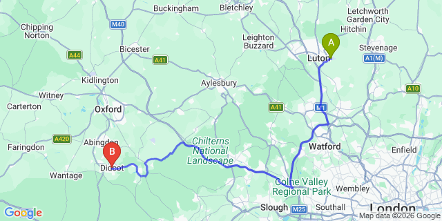 Map: London Luton Airport (LTN) to Didcot