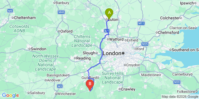 Map: London Luton Airport (LTN) to Haslemere