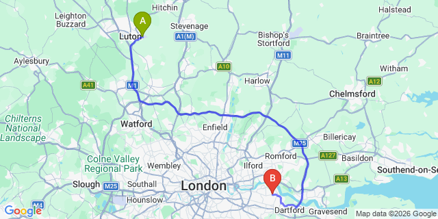 Map: London Luton Airport (LTN) to London - Belvedere