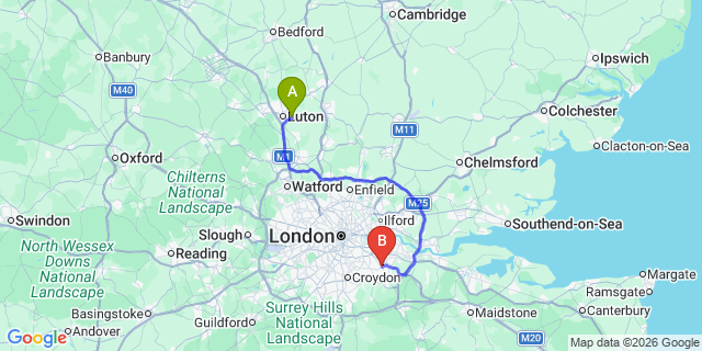 Map: London Luton Airport (LTN) to London - Chislehurst