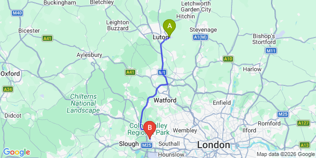 Map: London Luton Airport (LTN) to London - Cowley
