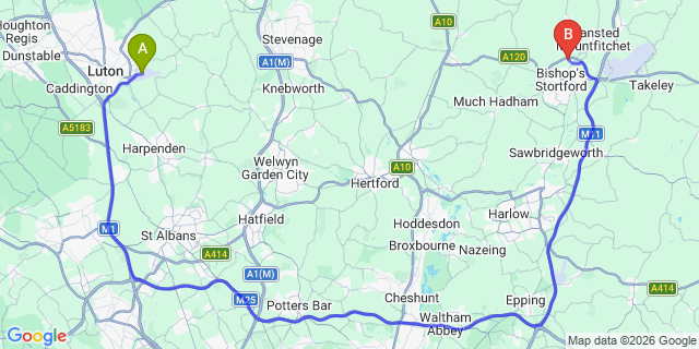 Map: London Luton Airport (LTN) to London - Crockenhill