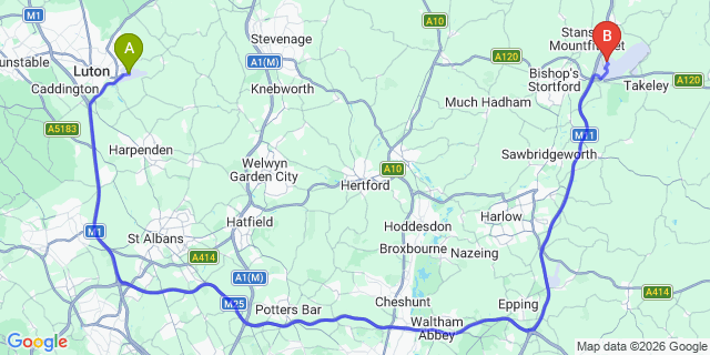 Map: London Luton Airport (LTN) to London - Dartford