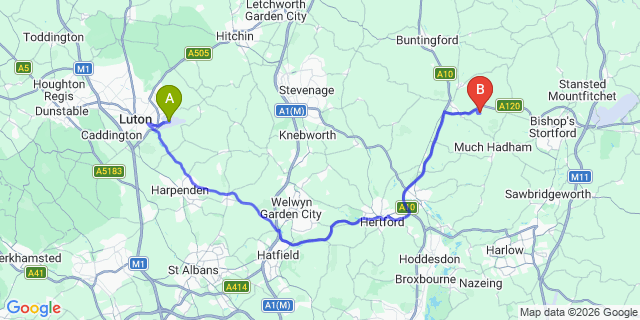 Map: London Luton Airport (LTN) to London - Downe
