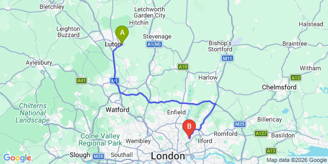 Map: London Luton Airport (LTN) to London E10