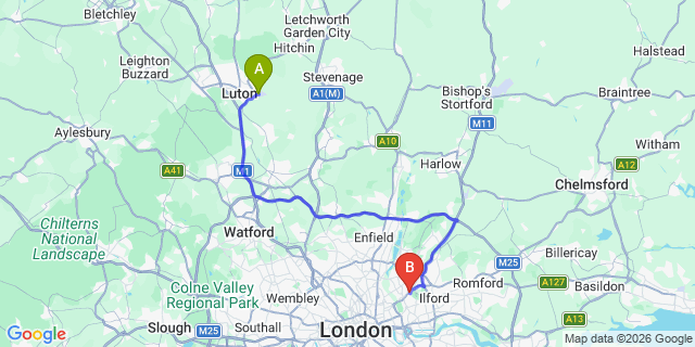 Map: London Luton Airport (LTN) to London E11