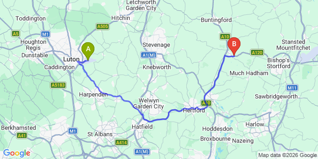 Map: London Luton Airport (LTN) to London - Excel