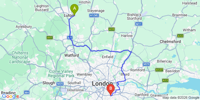 Map: London Luton Airport (LTN) to London - Forest Hill