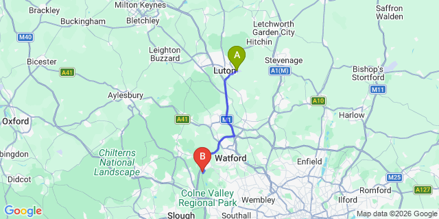 Map: London Luton Airport (LTN) to London - Maple Cross