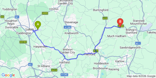 Map: London Luton Airport (LTN) to London - Newbury Park