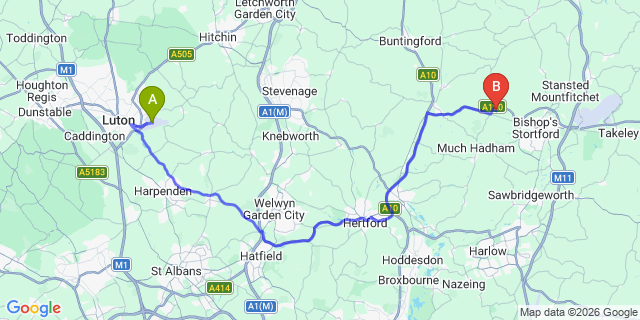 Map: London Luton Airport (LTN) to London - Orpington