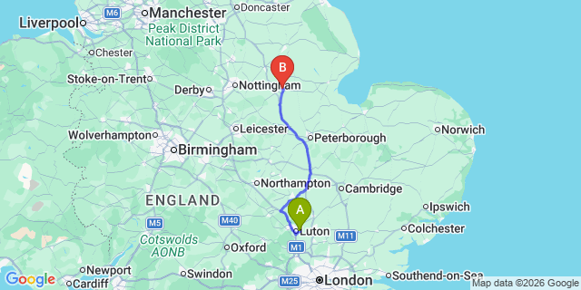 Map: London Luton Airport (LTN) to London - Thorpe