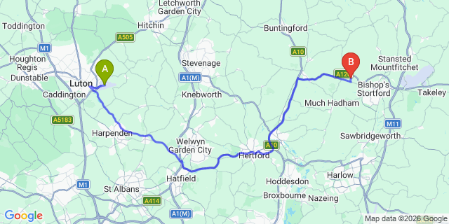 Map: London Luton Airport (LTN) to London - Welling