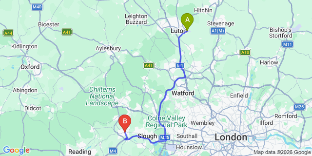 Map: London Luton Airport (LTN) to Maidenhead