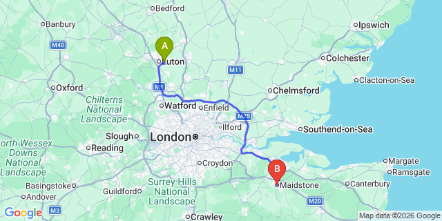 Map: London Luton Airport (LTN) to Maidstone