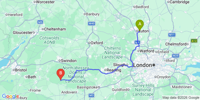 Map: London Luton Airport (LTN) to Pewsey