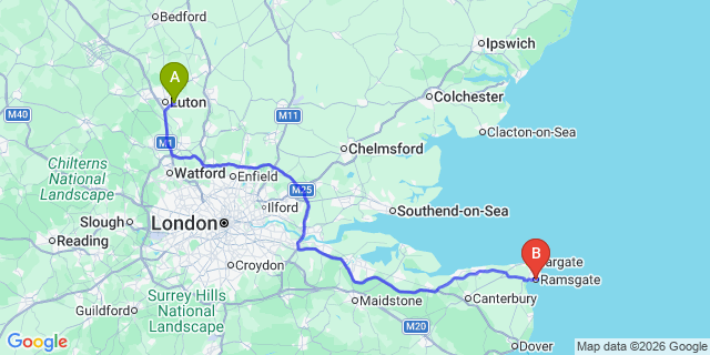 Map: London Luton Airport (LTN) to Ramsgate