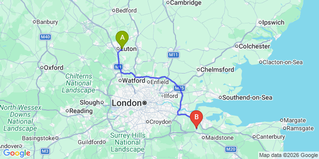 Map: London Luton Airport (LTN) to Snodland