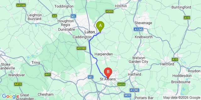 Map: London Luton Airport (LTN) to St.Albans
