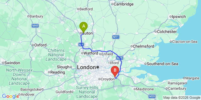 Map: London Luton Airport (LTN) to Swanley
