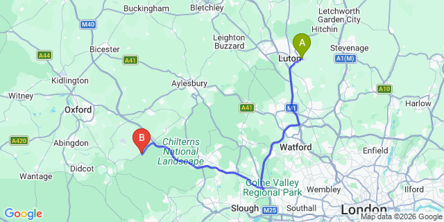 Map: London Luton Airport (LTN) to Watlington