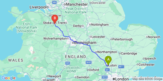 Map: London Luton Airport (LTN) to Whitchurch