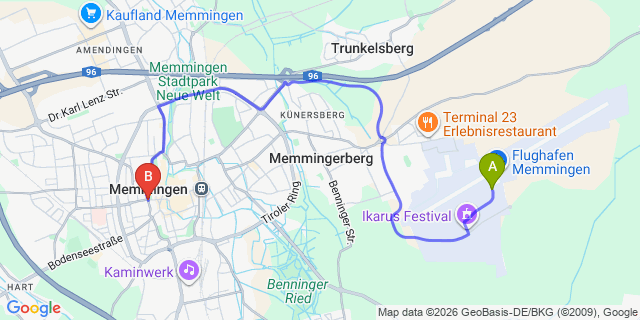 Map: Memmingen Airport (FMM) to Memmingen