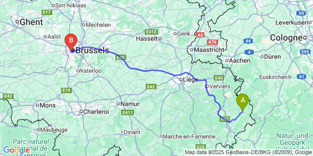 Map: Brussels Midi Train Station to Büllingen