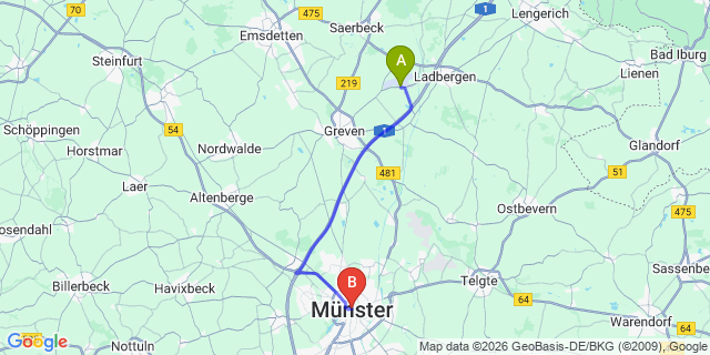 Map: Münster Osnabrück Airport (FMO) to Münster