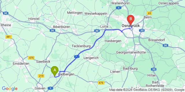 Map: Münster Osnabrück Airport (FMO) to Osnabrück city (all areas)