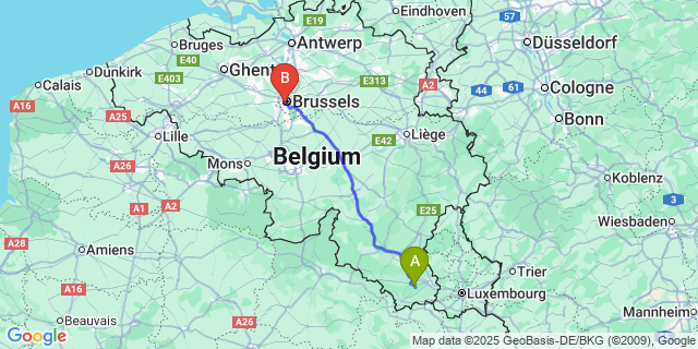 Map: Brussels Midi Train Station to Chantemelle