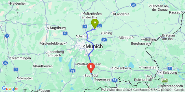Map: Munich Airport (MUC) to Achenkirch