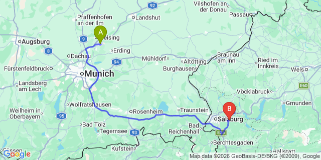 Map: Munich Airport (MUC) to Alpendorf