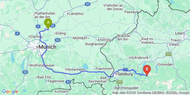 Map: Munich Airport (MUC) to Bad Ischl