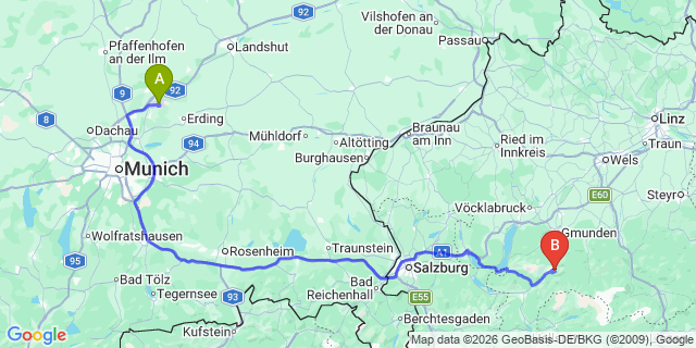 Map: Munich Airport (MUC) to Bad Kleinkirchheim