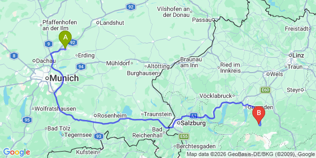 Map: Munich Airport (MUC) to Bad Mitterndorf
