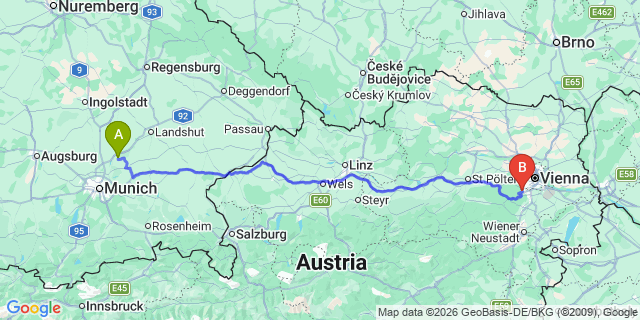 Map: Munich Airport (MUC) to Baden