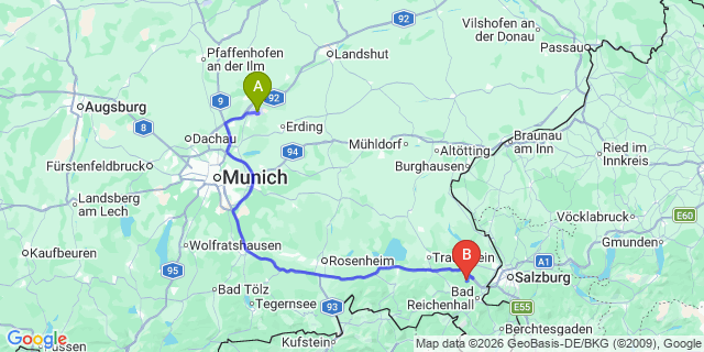 Map: Munich Airport (MUC) to Bruck an der Grossglocknerstrass